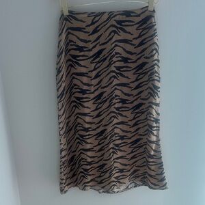 Reformation Silk Zoe Tiger Print Midi Skirt- Black and Gold